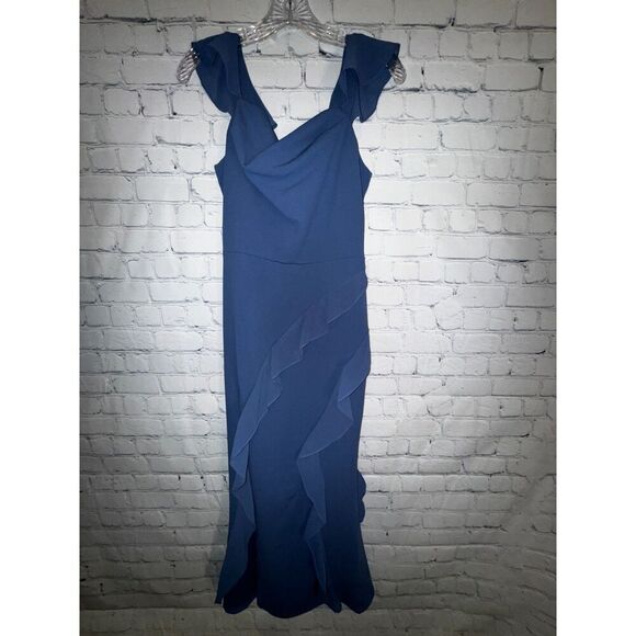 Women's Cowl Neck Sleeveless Ruffled Dress High Slit Cocktail Party Maxi Dress​ - Picture 7 of 15